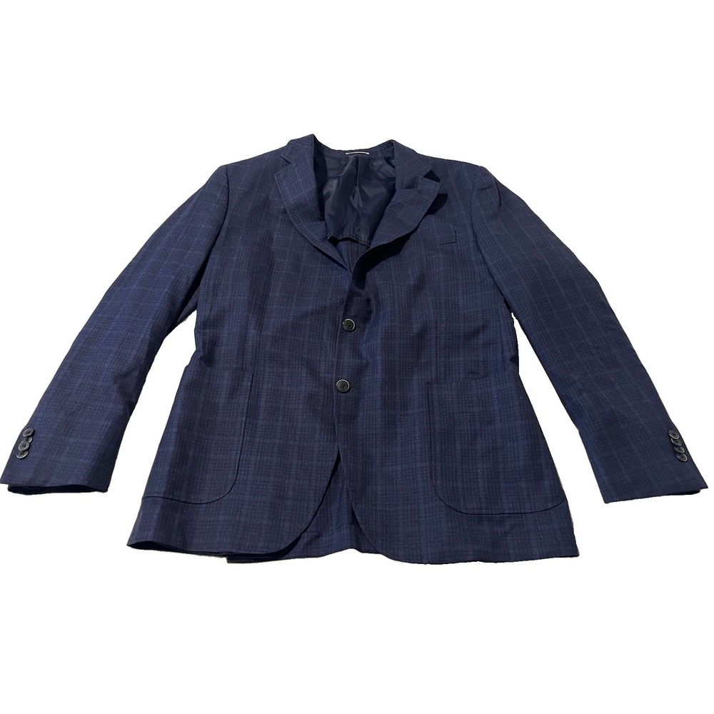 Peter Millar Blazer 46T Blue Plaid 100% Wool Sport Coat Jacket 1/4 Lined Inside
